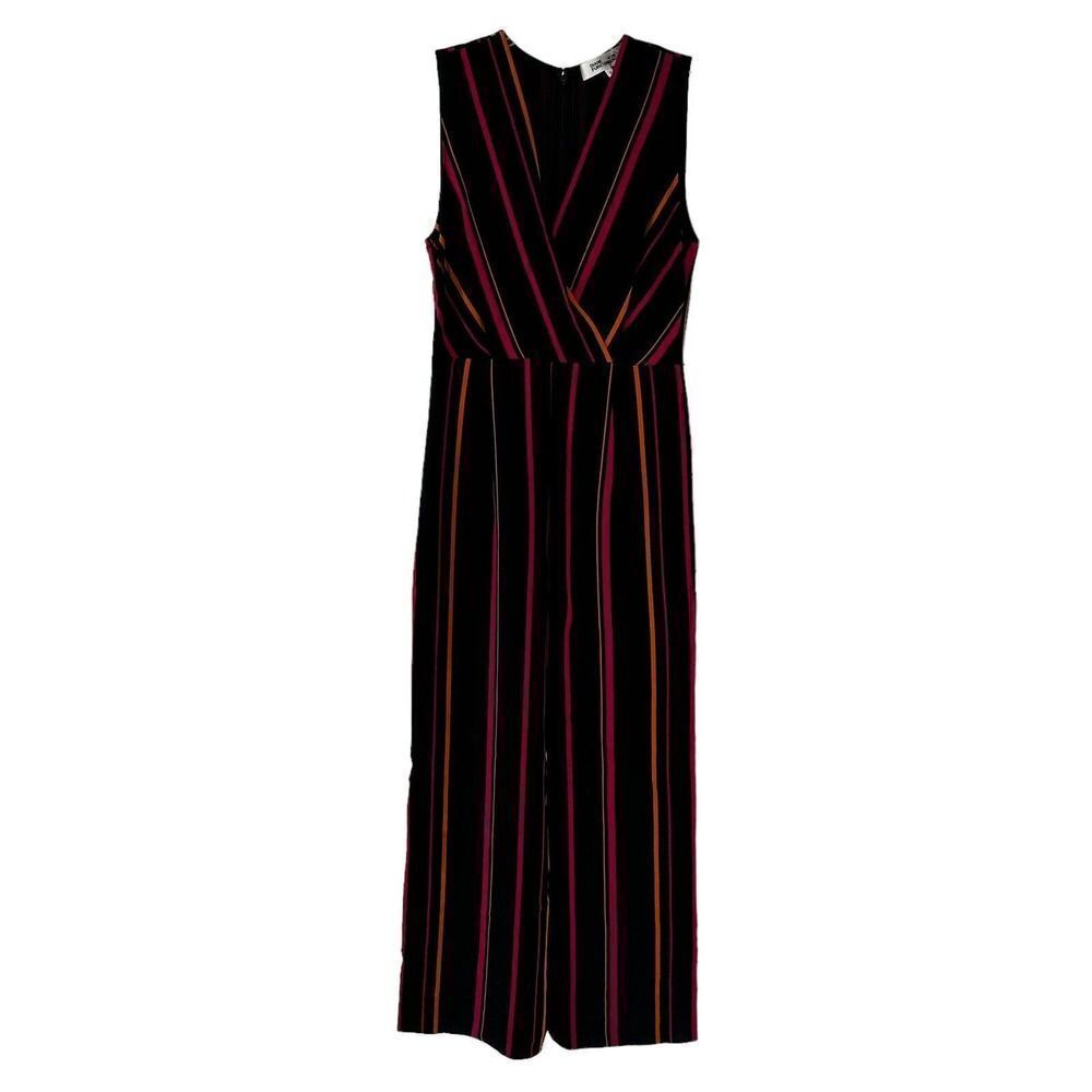 Diane Von Furstenberg Jumpsuit Size 6 Striped Sleeveless Ankle Wide Leg V Neck
